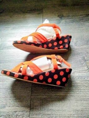Black N Orange Polka Suede Sandal with Silver Buckle